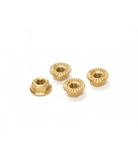 CUT BRASS SERRATE FLANGED WHEEL NUT M4